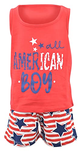 American Flag Baby Boys 2-Piece Tank Top & Shorts Set - 4th of July Patriotic Outfit for Toddlers | Perfect for Independence Day Celebrations, Summer Parties & Photo Shoots