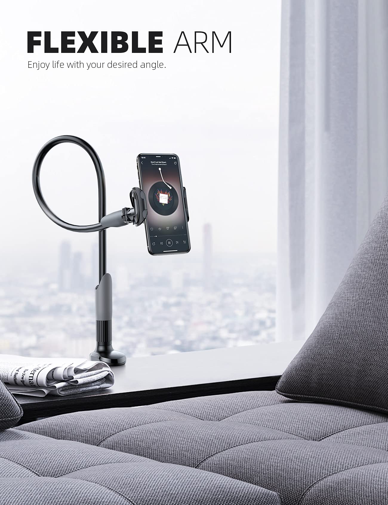 Lamicall Adjustable Gooseneck Phone Holder & Wooden Laptop Stand - Perfect for Home Office, Bed, Desk, and Hands-Free Video Calls