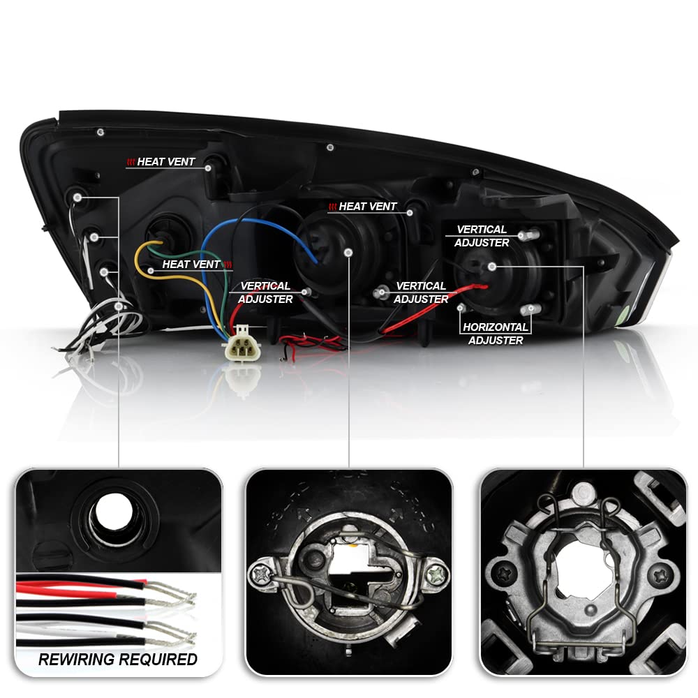 ACANII LED Halo Projector Headlights Assembly for 2004-2007 Chevy Malibu - Black Housing Headlamps Pair (Driver & Passenger Side) - Upgrade Night Visibility & Style for Daily Commute & Road Trips