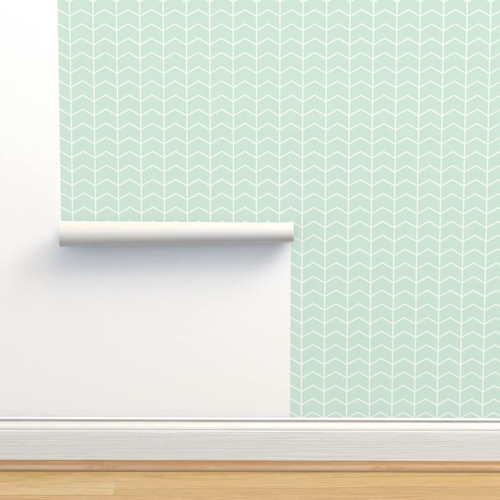 Peel & Stick Wallpaper 9ft x 2ft - Chevron Mint Green Modern Removable Wallpaper for Bedroom, Nursery & Home Decor | Easy DIY Installation