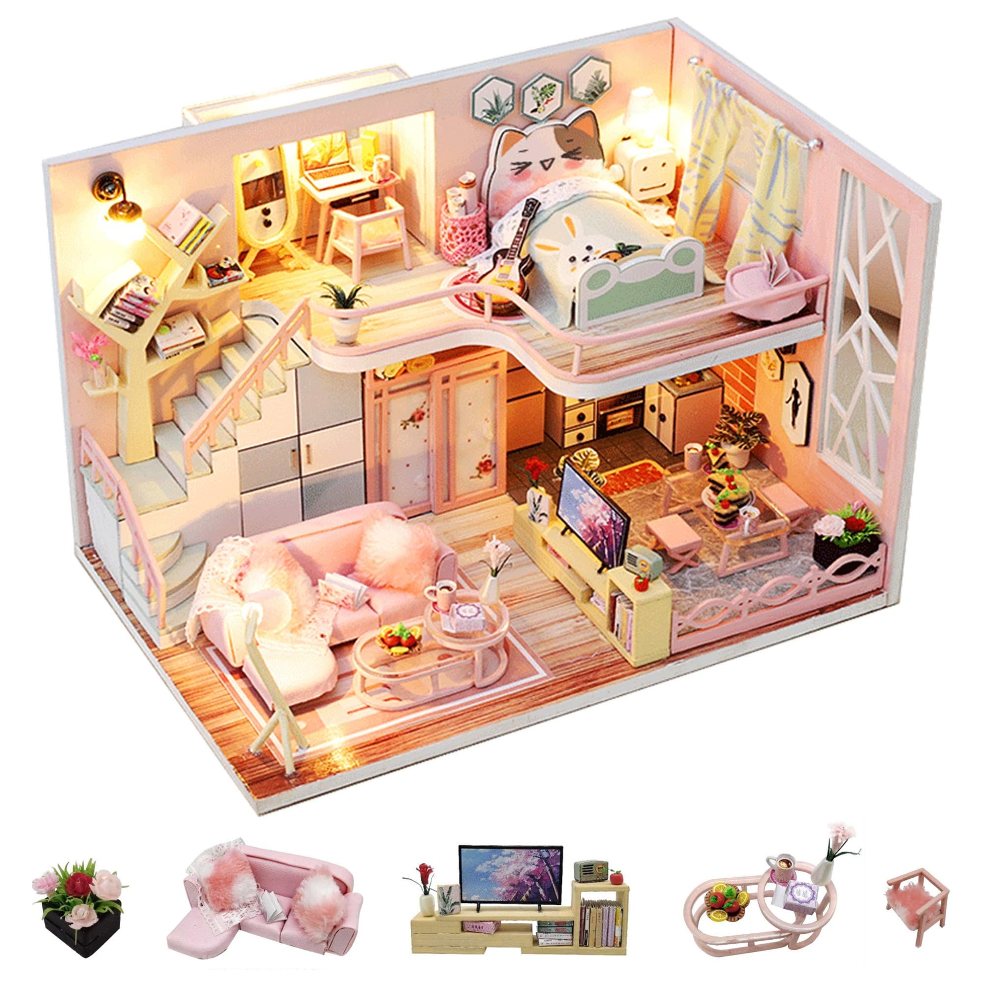 Flever DIY Miniature Dollhouse Kit - Creative Room with Furniture for Valentine's Day Gift (Blossom Stories) | Perfect for Home Decor, Collectors & Romantic Surprises