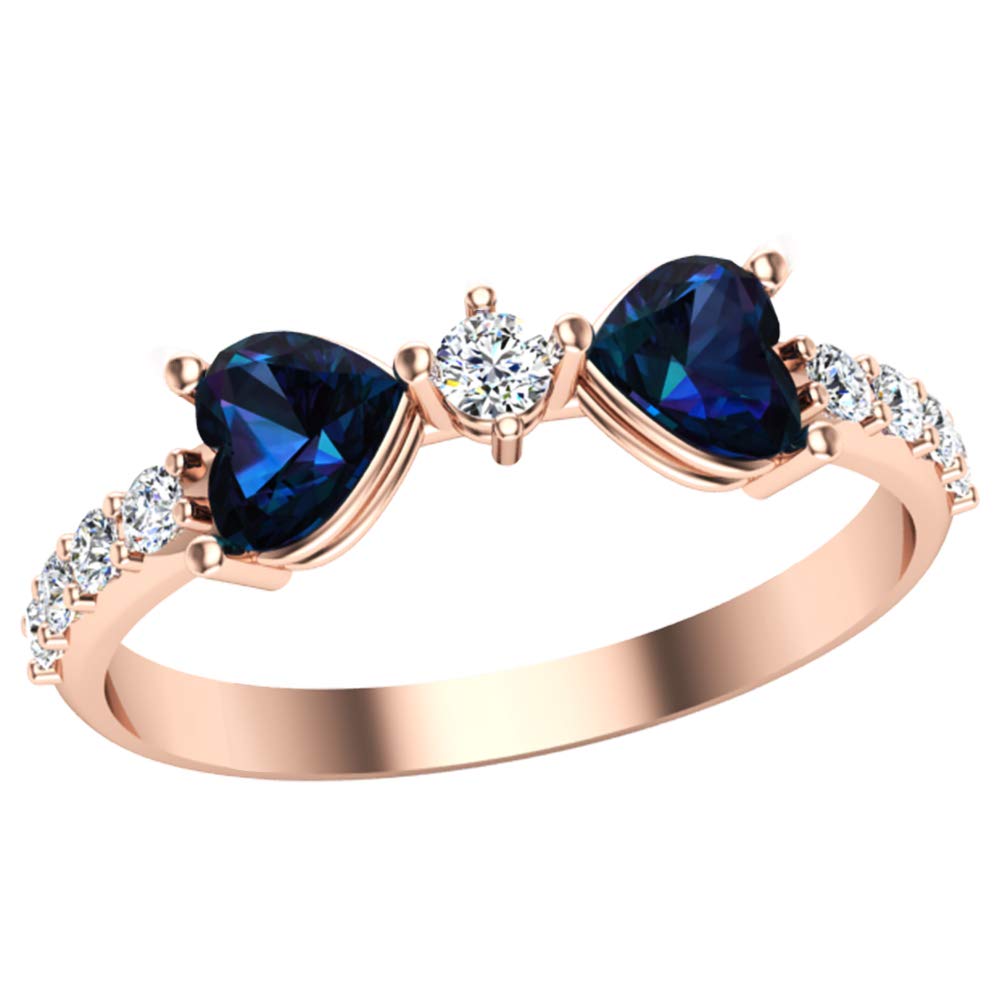 14K White/Rose/Yellow Gold IGI Certified 0.15 Ct Diamond & Blue Sapphire Ring for Women - HI Color I1-I2 Clarity, Elegant Jewelry Gift for Anniversary, Birthday, Valentine's Day & Special Occasions