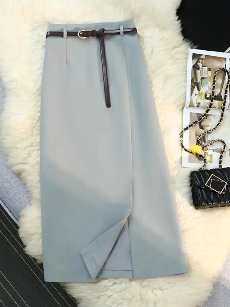 Elegant High Waist Long Split Skirt for Women - Black & Blue Summer Streetwear | Khaki Slim Party Skirt | 2024 Fashion Trend | Perfect for Club Nights, Casual Outings & Office Wear