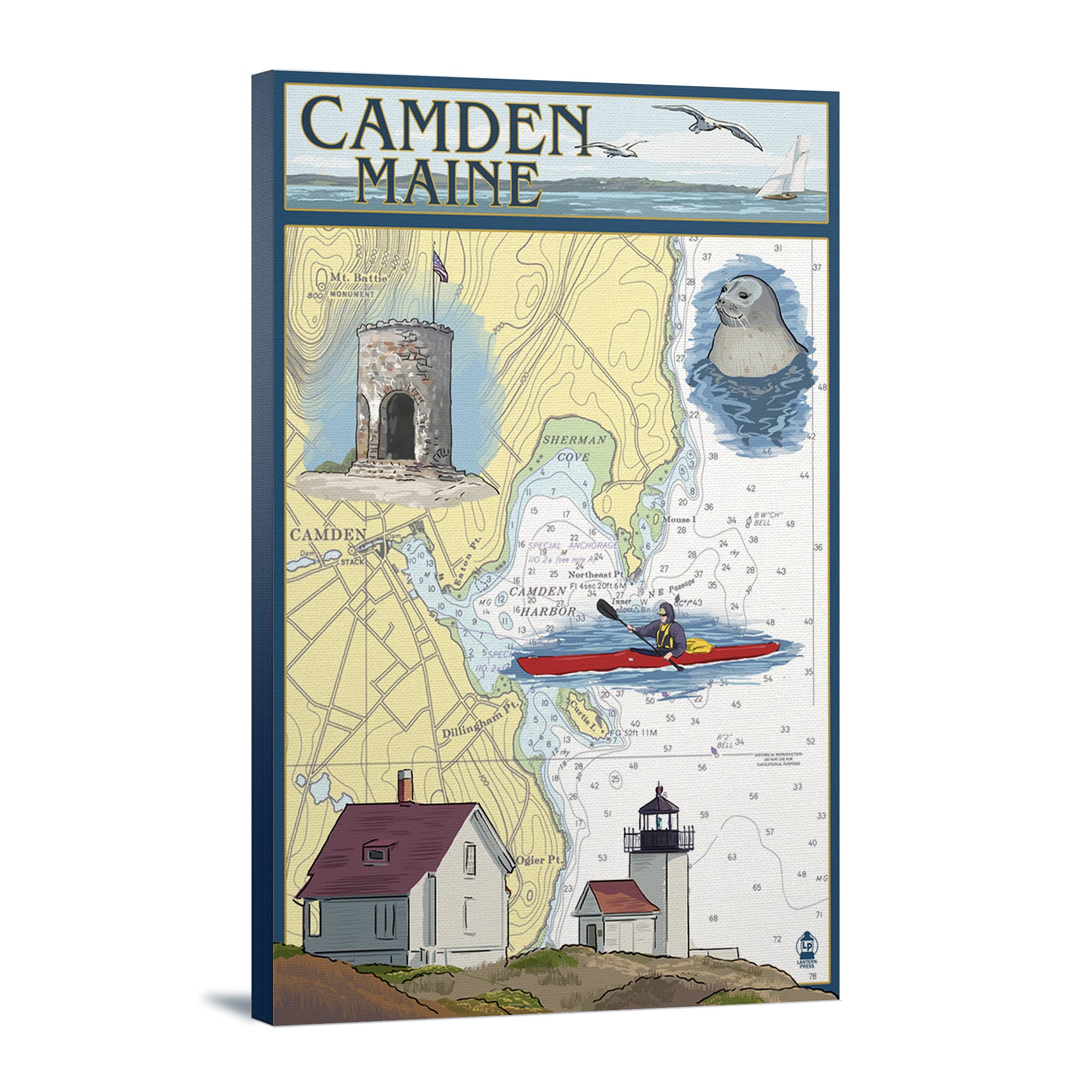 Lantern Press Camden Maine Nautical Chart Wall Art - 16x24 Wrapped Canvas Print, Coastal Decor for Living Room, Bedroom & Office | Vintage Maritime Map Home Decoration