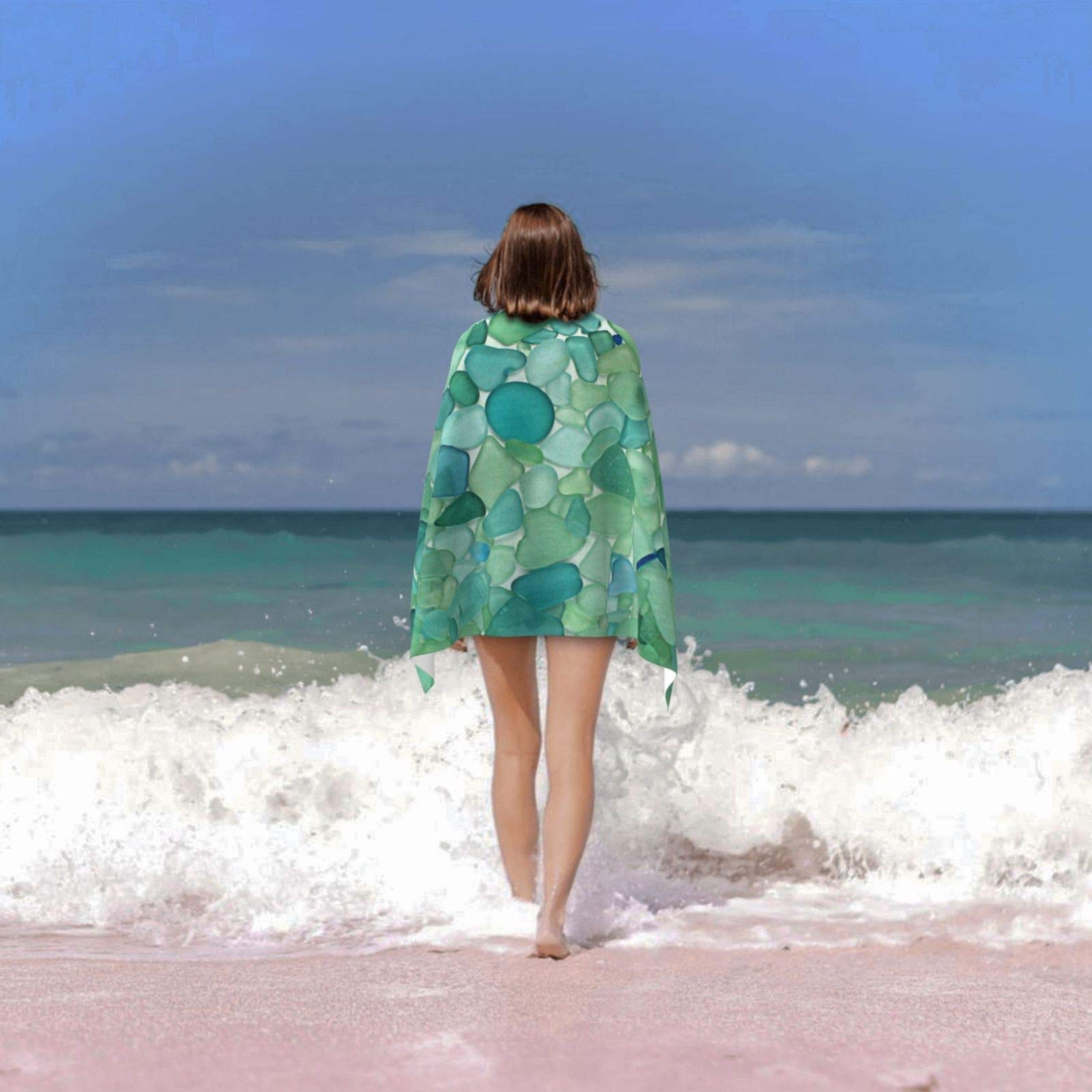 Vibrant Beach Glass Print Beach Towel for Adults - 32 x 52 Inches, Ultra Absorbent & Quick-Dry Lightweight Blanket Towel - Soft Bath Towel for Beach, Pool, SPA, Gym, Travel & Outdoor Picnics
