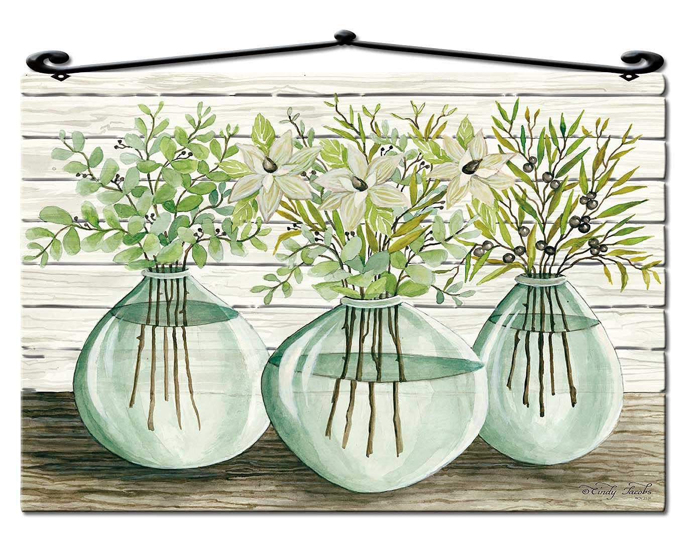 Vintage Metal Sign - 18x14 Floral Plasma Euc Jars Wall Decor for Home, Cafe, Bar & Office - Rustic Farmhouse Style Decorative Signage