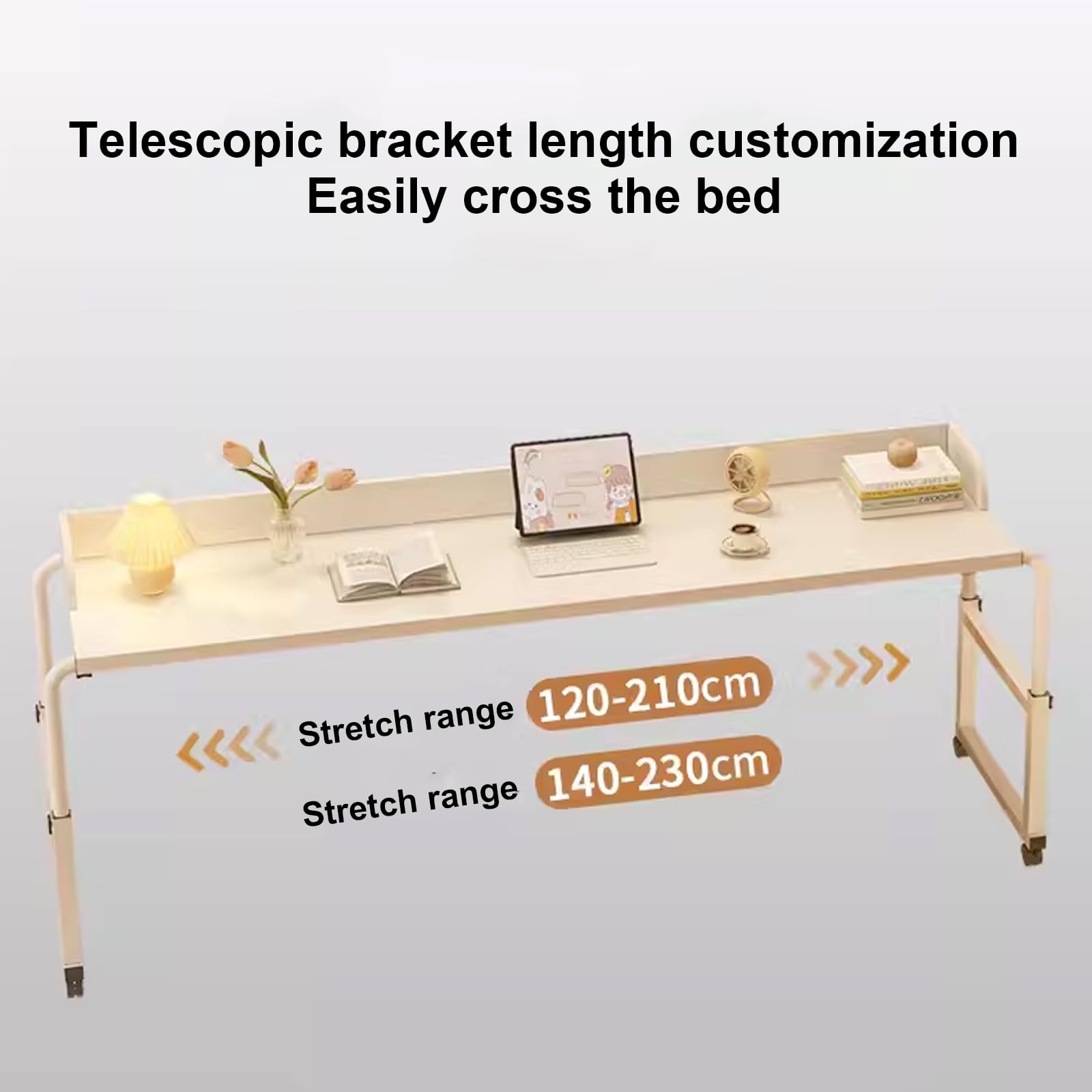 Adjustable Overbed Table with Wheels - King Size Rolling Tray Desk for Laptop, Writing, and Dining - Wooden Overbed Desk for Living Room, Bedroom, and Hospital Use