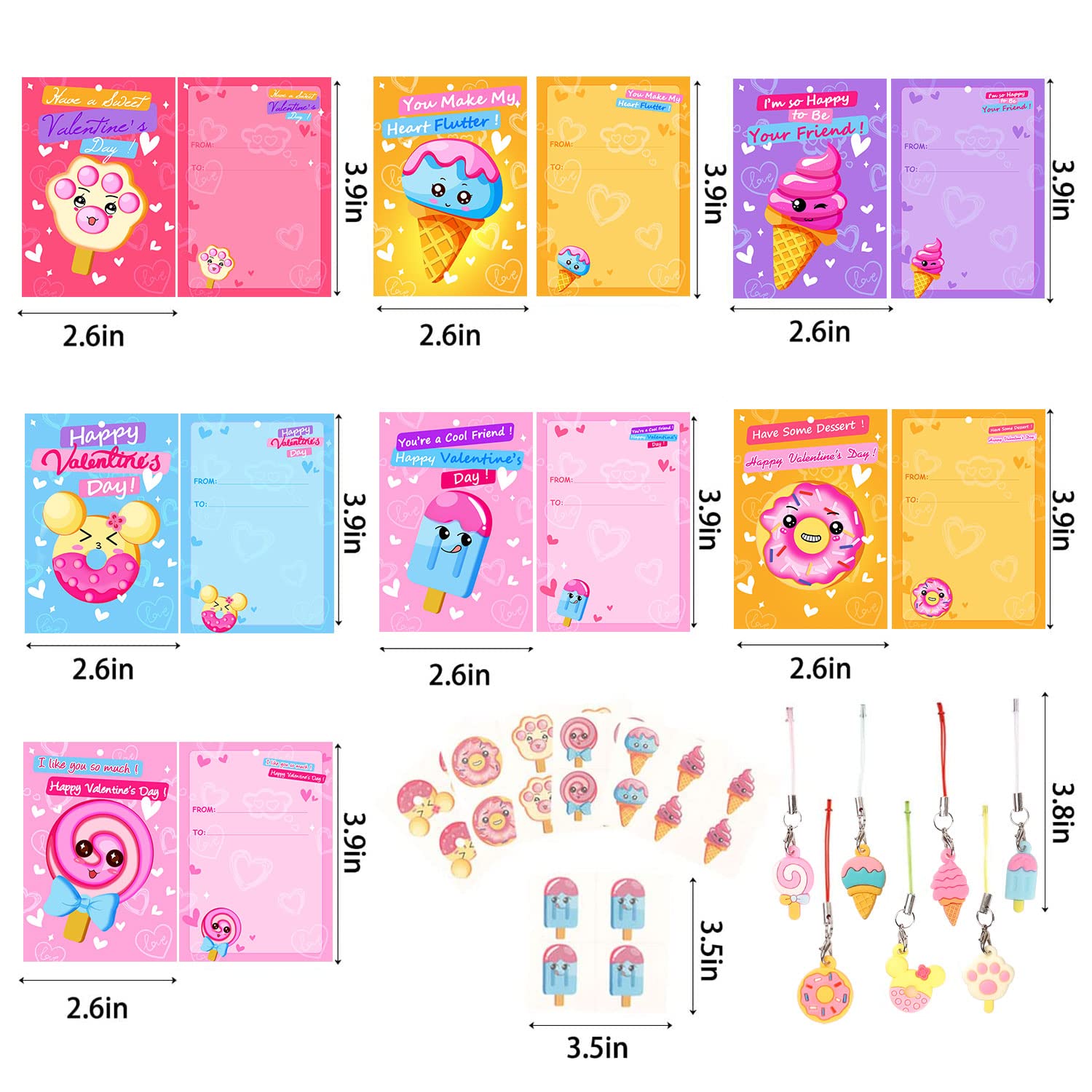 35Pcs Valentine's Day Cards for Kids - Cute Dessert-Themed Cards with 7 Unique Pendant Designs | Perfect for Classroom Exchanges, School Parties & Holiday Gifts | Fun Valentine's Day Activity for Preschool & Elementary Students