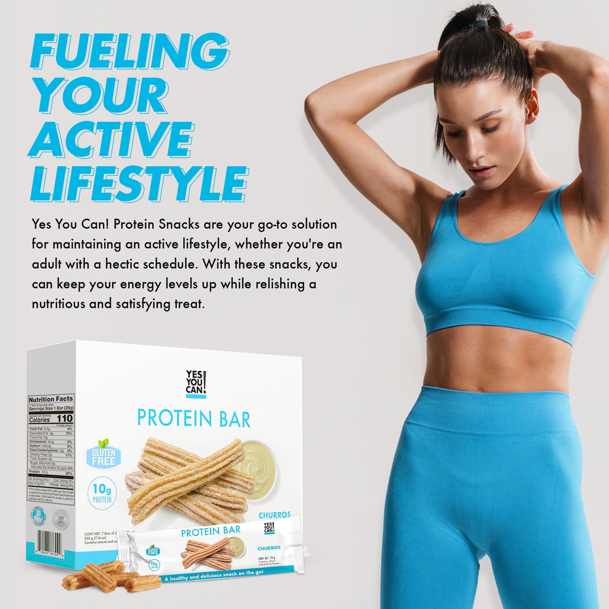 Yes You Can! High Protein Bars - Box of 7-1 Pack: Protein-Rich Snacks for the Whole Family, Healthy & Crunchy On-the-Go Snack with Savory Churro Flavor | Perfect for Gym, Hiking, School Lunches & Quick Energy Boost