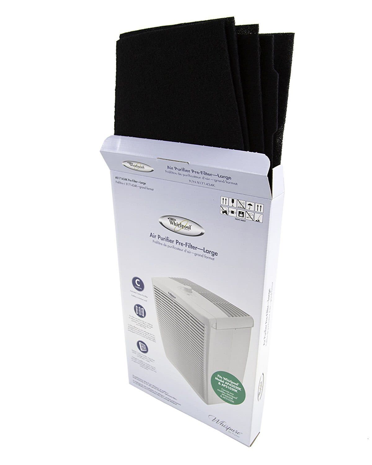 Whirlpool 1183054K HEPA Air Purifier Replacement Filter Compatible with AP450 & AP510 Models - Includes 4-Pack Carbon Pre-Filters (8171434K) - Ideal for Home, Office, and Allergy Relief