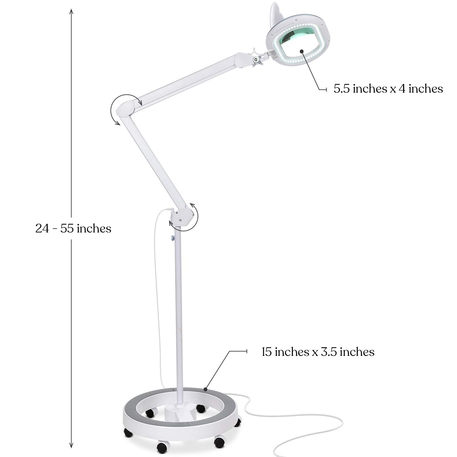 Brightech LightView Pro Magnifying Floor Lamp with LED Light & Sturdy 6-Wheel Base - 5X Magnifying Glass for Crafts, Reading, Facials & Detailed Work - Perfect for Hobbyists, Seniors & DIY Projects