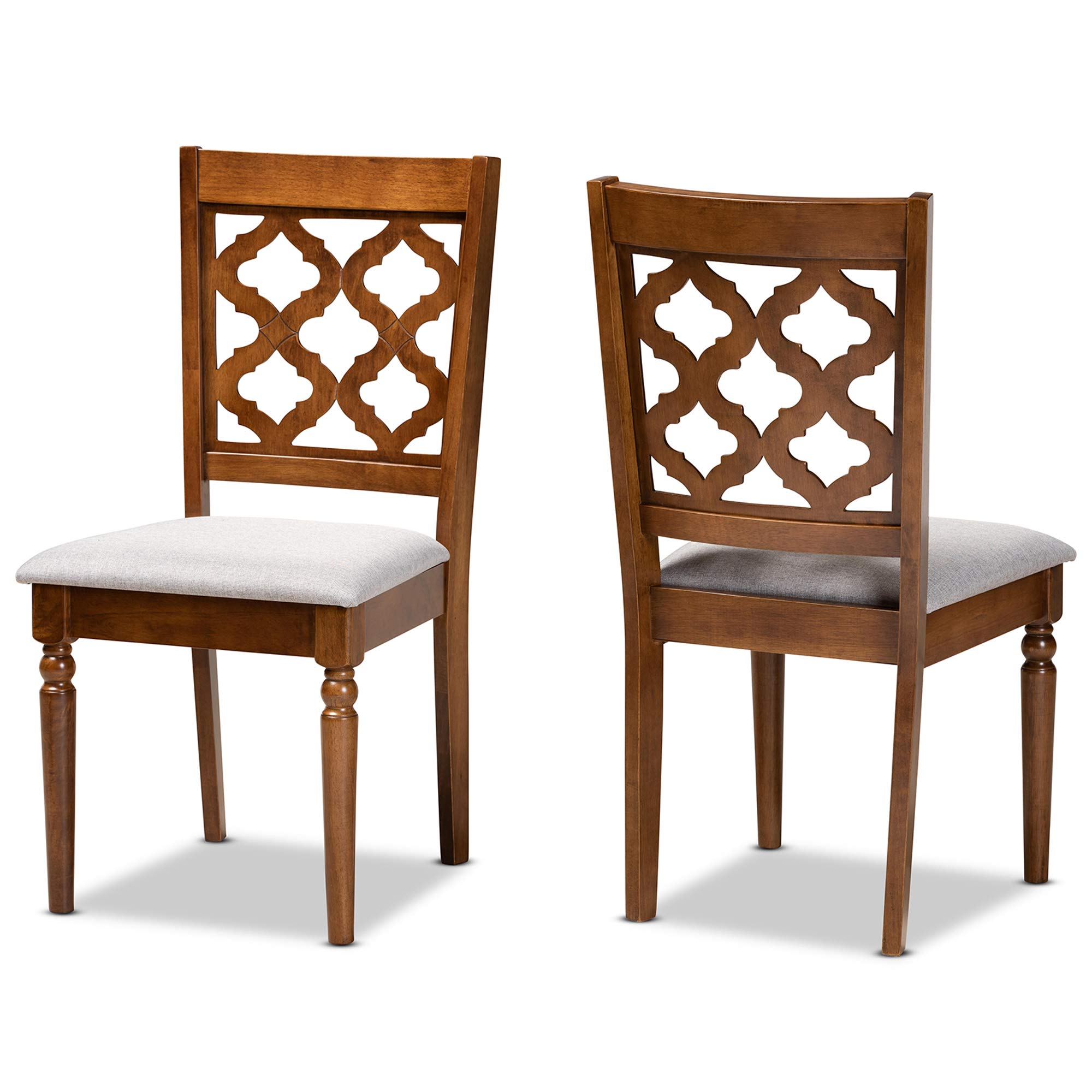 Baxton Studio Ramiro 2-Piece Dining Chair Set - Grey Fabric Upholstered & Walnut Brown Wood - Modern Kitchen & Dining Room Chairs for Home Decor