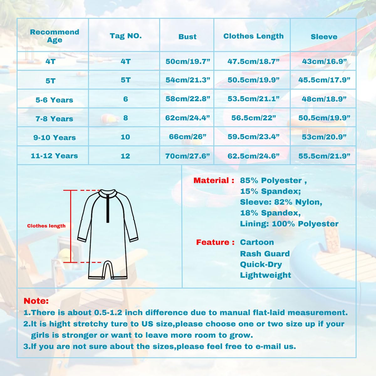 Girls Long Sleeve Rash Guard Swimsuits with Zipper - UPF 50+ Sun Protection Bathing Suits for Swimming, Surfing & Beach Activities