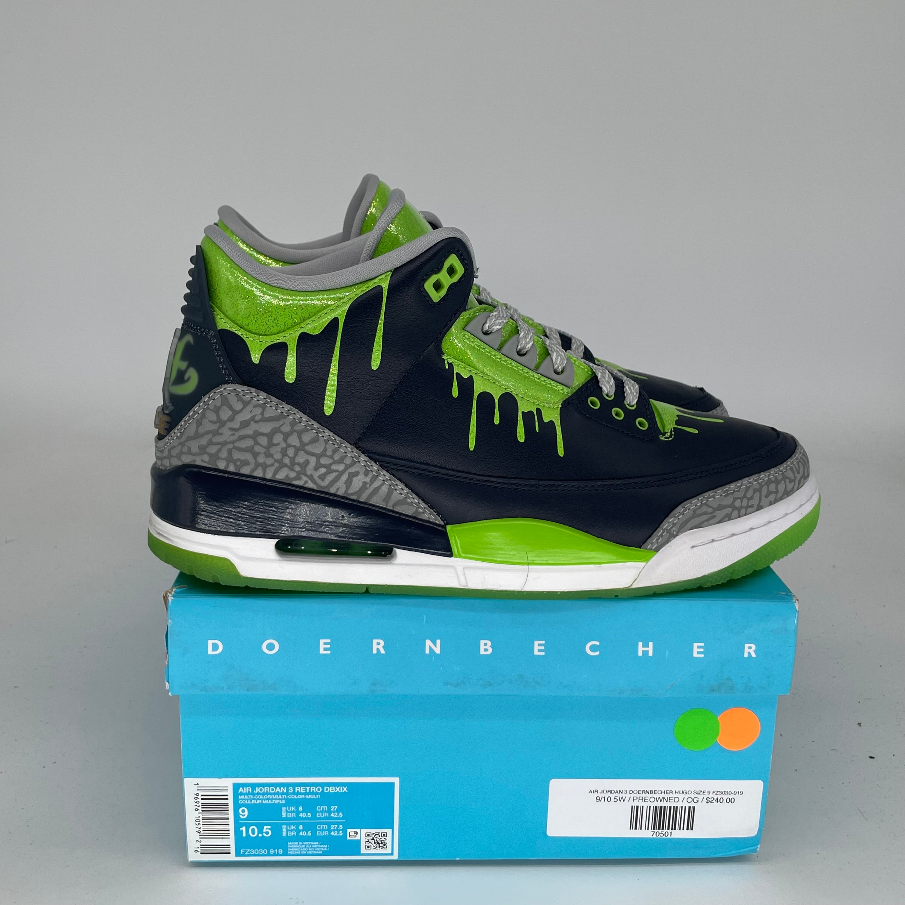 Original Air Jordan 3 Doernbecher Hugo Size 9 Men's Basketball Shoes FZ3030-919 - Retro Sneakers for Streetwear & Basketball Enthusiasts