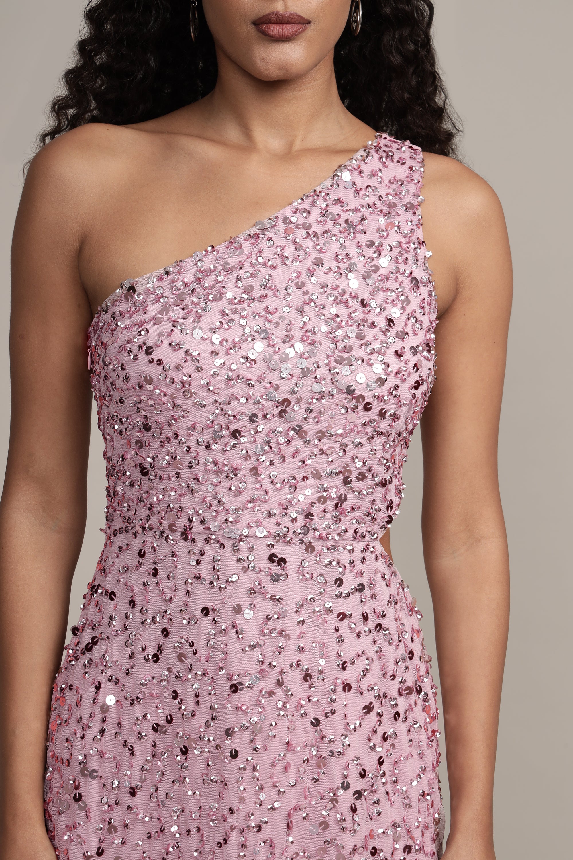 **Naeve One Shoulder Sequin Dress in Pink - Elegant Party Gown for Prom, Evening Events & Special Occasions**