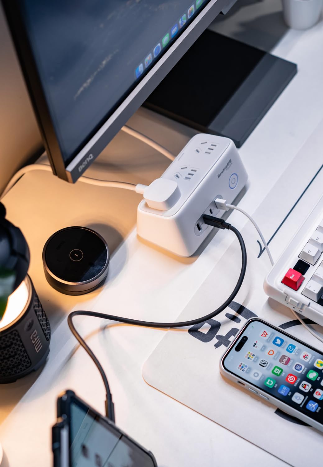 Huntkey 68W Desktop Charging Station with 3 AC Outlets & 5 Ports (2 USB-C + 2 USB-A) | 5ft Extension Cord | Fast Charging Hub for Phones, Tablets, Laptops | Perfect for Home Office, Bedroom & Travel