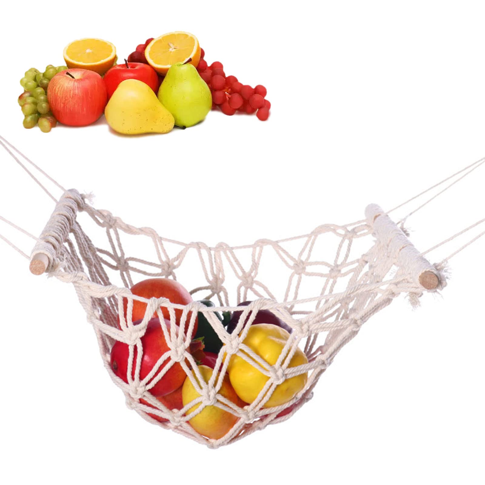 Hanging Fruit Basket Organizer - 2022 New Kitchen Storage Solution for Fruits & Vegetables - Under Cabinet Banana Hammock Without Hooks - Perfect for Small Spaces & Pantry Organization