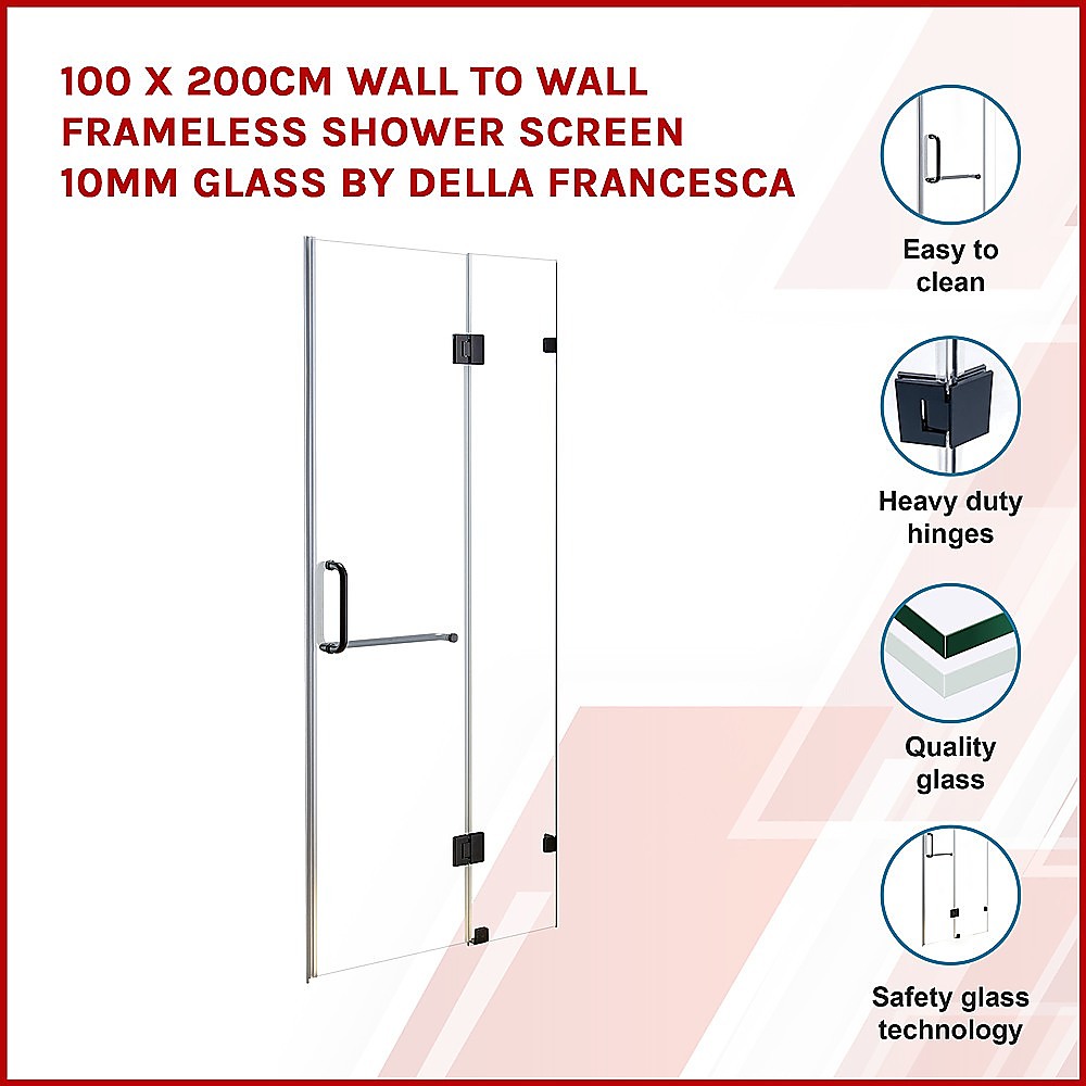 10mm Frameless Shower Screen 100x200cm - Wall to Wall Bathroom Glass Panel by Della Francesca | Modern Walk-In Shower Enclosure for Luxury Bathrooms