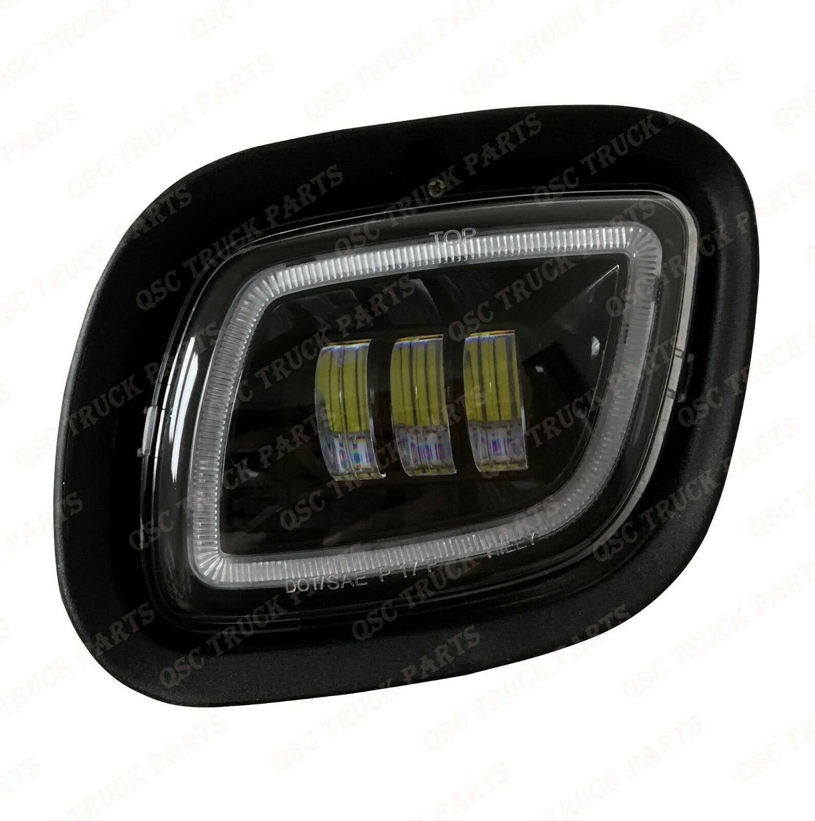 QSC LED Fog Lights for Freightliner Cascadia 08-17 - Black Housing with Halo for Night Driving