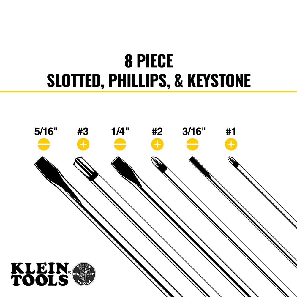 Klein Tools 85148 9-Piece Magnetic Screwdriver Set with Magnetizer/Demagnetizer - Flathead & Phillips Head Screwdrivers for Home Improvement, DIY Projects & Professional Repairs
