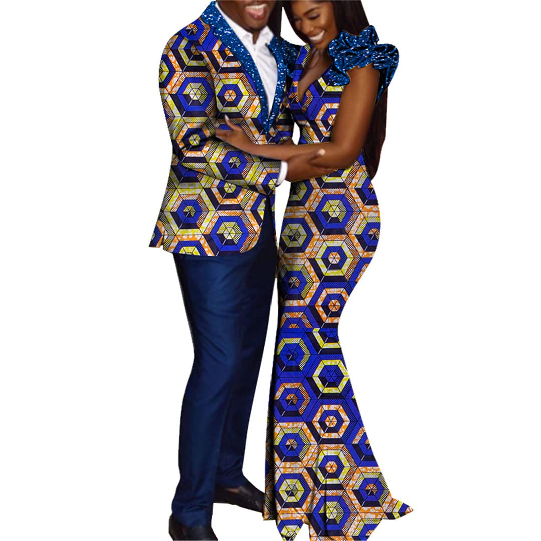 African Dashiki Couple Outfits for Lovers - Matching Men's Tops & Pants + Women's Dress Sets (Size 16 XL) - Perfect for Weddings, Cultural Events & Valentine's Day Gifts