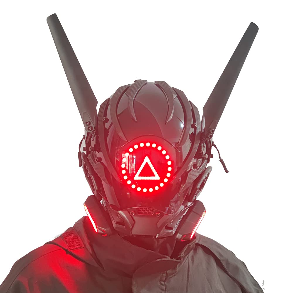 Bowtus Multicolor Round Lamp Punk Mask for Men - Futuristic Techwear Cosplay Accessory, Halloween Party & Music Festival Costume Prop - Black | Perfect for Steampunk, Cyberpunk & Rave Events
