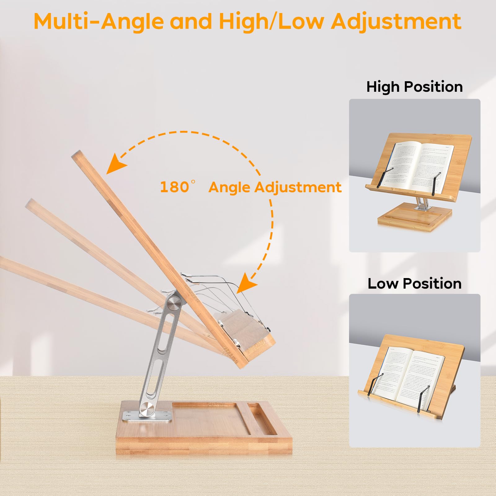360° Adjustable Book Stand for Reading - Foldable Desktop Holder with Rotating Base & Page Clips - Perfect for Cookbooks, Textbooks, Sheet Music & Laptops (15.4