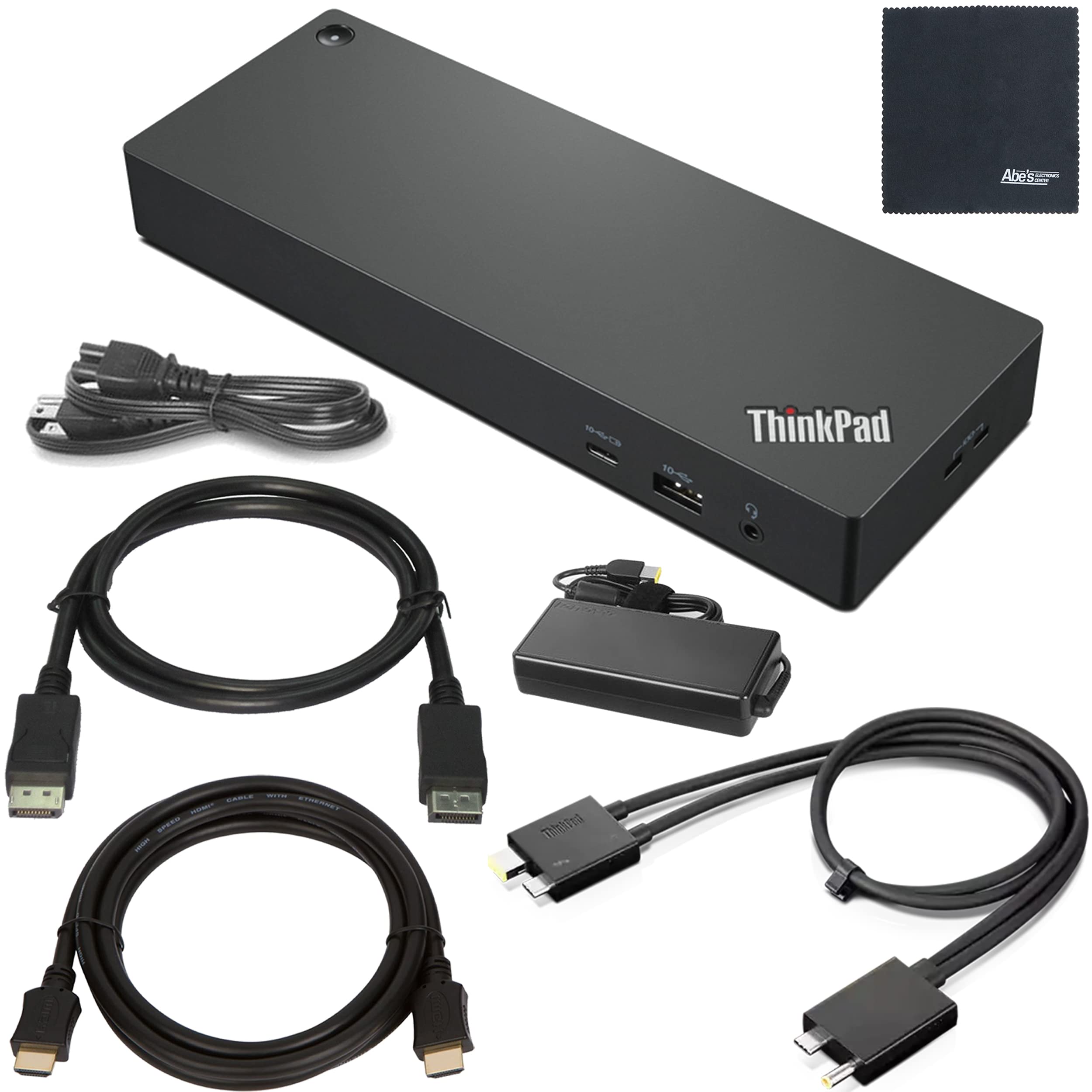Lenovo Universal Thunder Bolt 4 Dock (40B00300US) with HDMI & DisplayPort Cable Bundle - 4K Video, Fast Charging & Multi-Monitor Setup for Home Office & Gaming