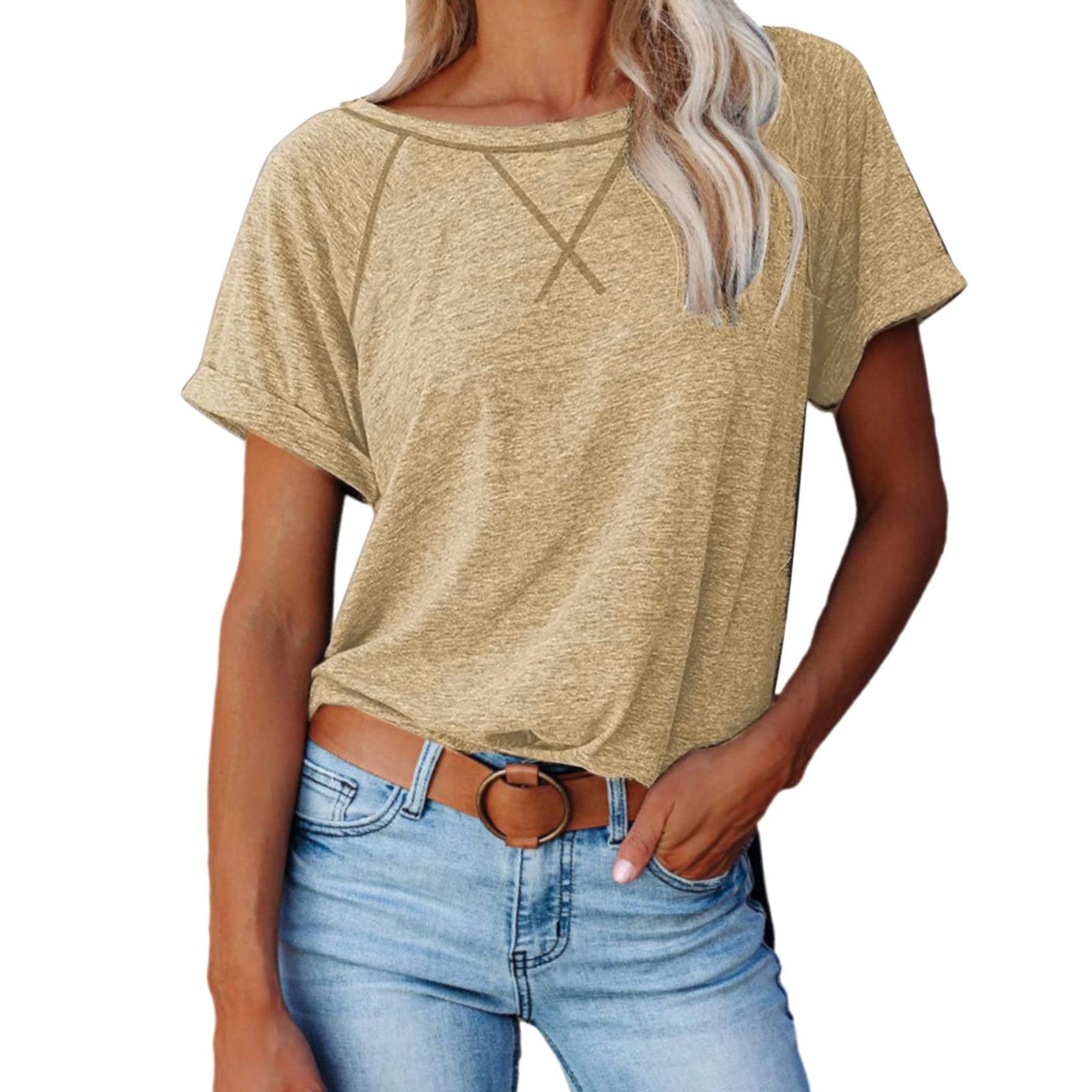 Women's Casual Short Sleeve Raglan Color Block T-Shirts - Loose Fit Tunic Tops Pack for Everyday Wear, Gym, and Weekend Outfits
