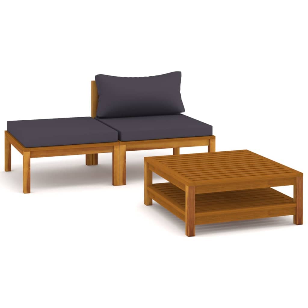 3-Piece Patio Lounge Set with Dark Gray Cushions - Outdoor Sectional Sofa & Couch Set - Acacia Wood Furniture for Front Porch, Backyard, Balcony - Perfect for Relaxing, Entertaining & Outdoor Lounging