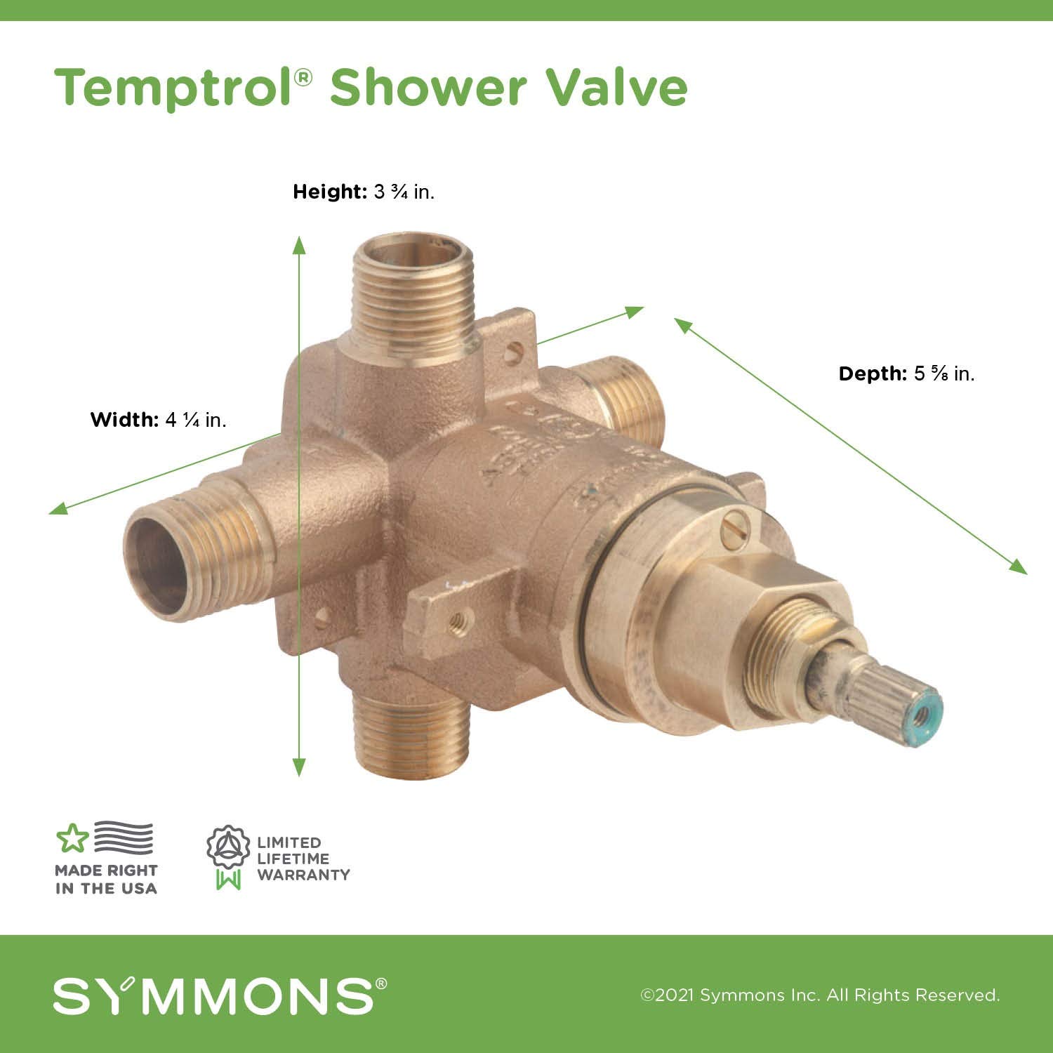 Symmons 262BRBODY Temptrol Pressure-Balancing Brass Tub and Shower Valve with Rapid Install Bracket - Easy DIY Installation for Bathroom Remodeling & Shower Upgrades