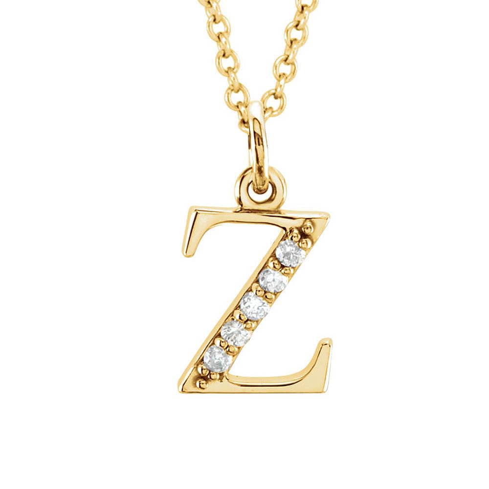 14k Yellow Diamond 'z' Initial Necklace - 16 Inch for Elegant Style