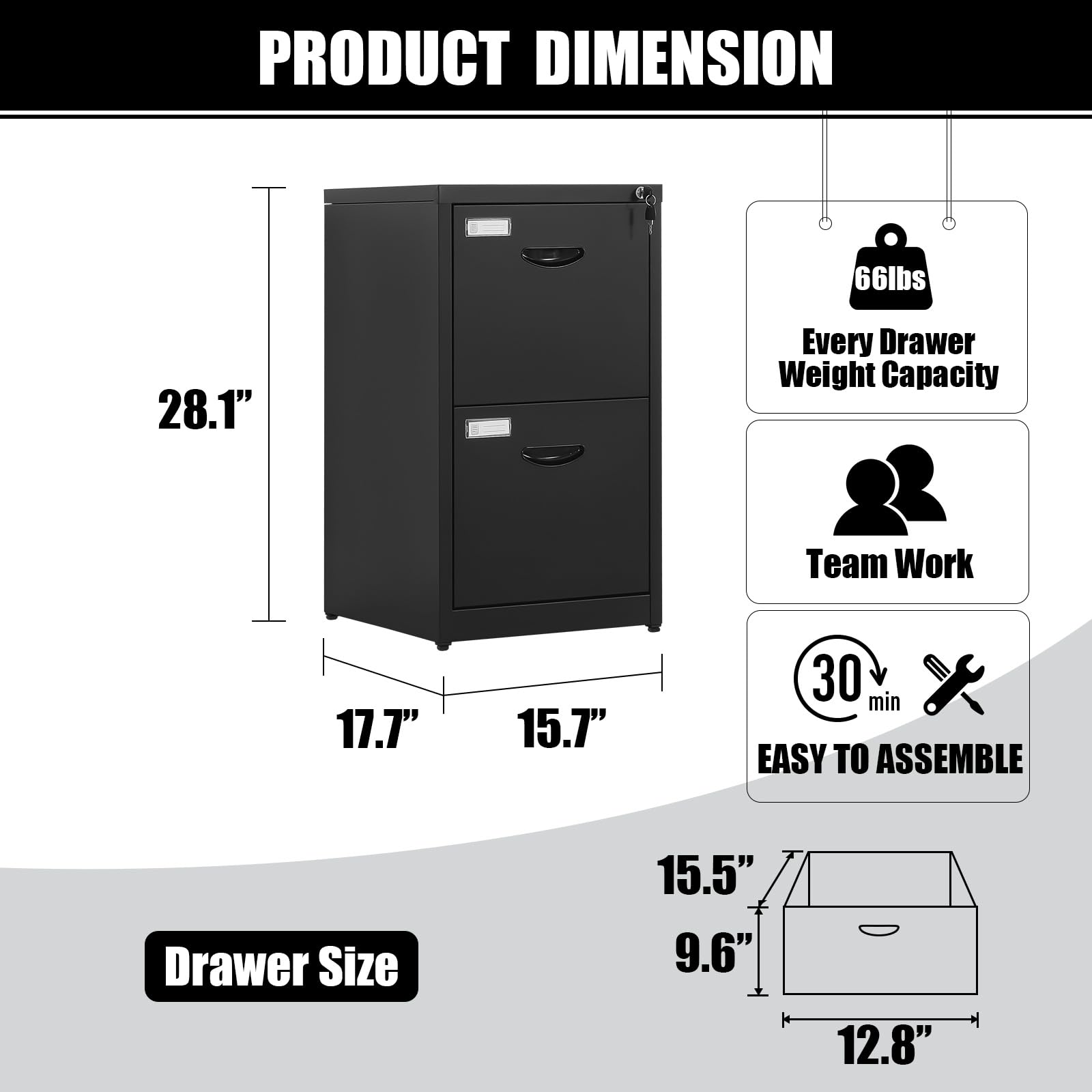 2-Drawer Locking Metal File Cabinet - 18