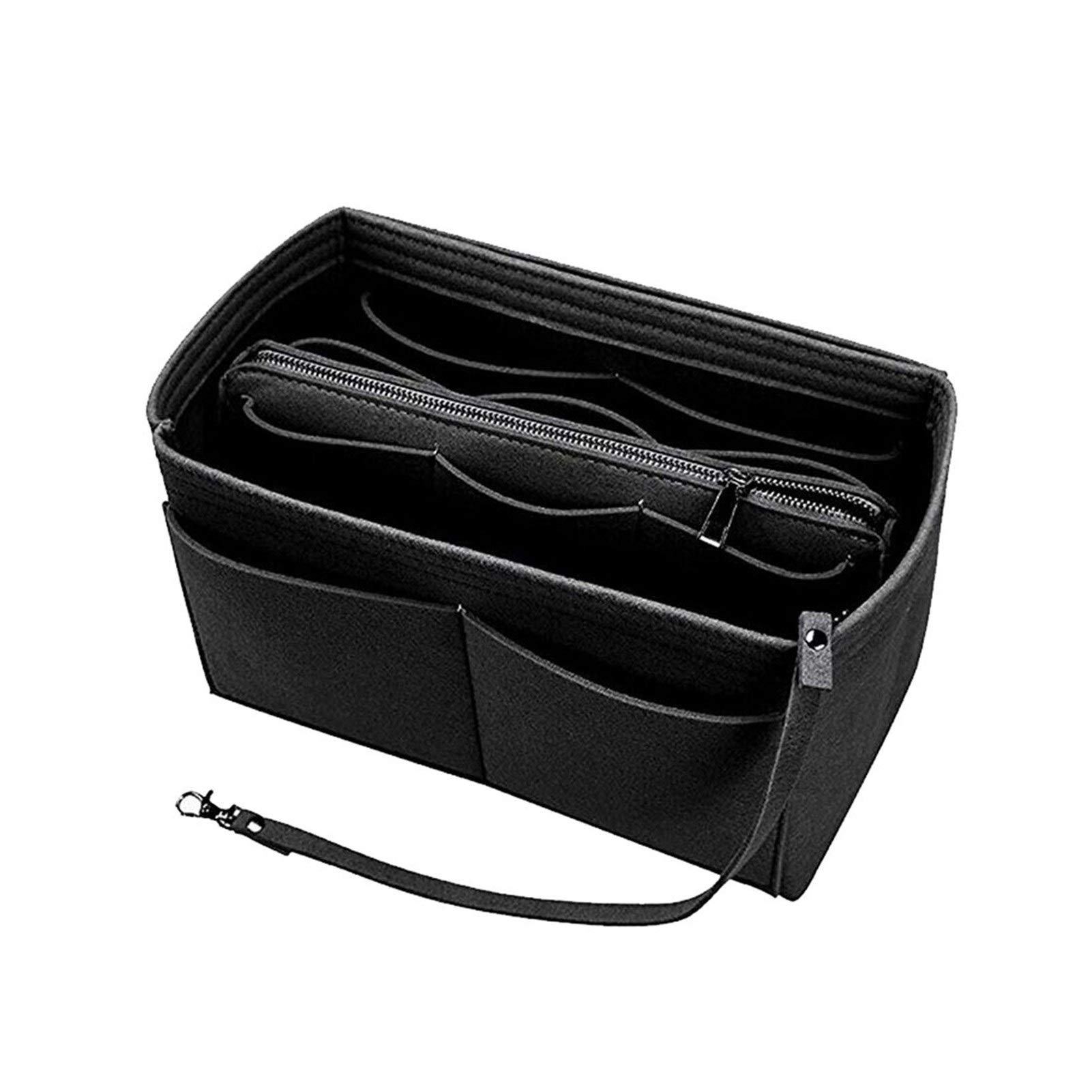 LICGB Large Black Felt Purse Insert Organizer - Portable Cosmetic Bag for Handbags, Totes & Various Bags - Fashion Makeup Bag Organizer for Travel, Work & Daily Essentials Storage