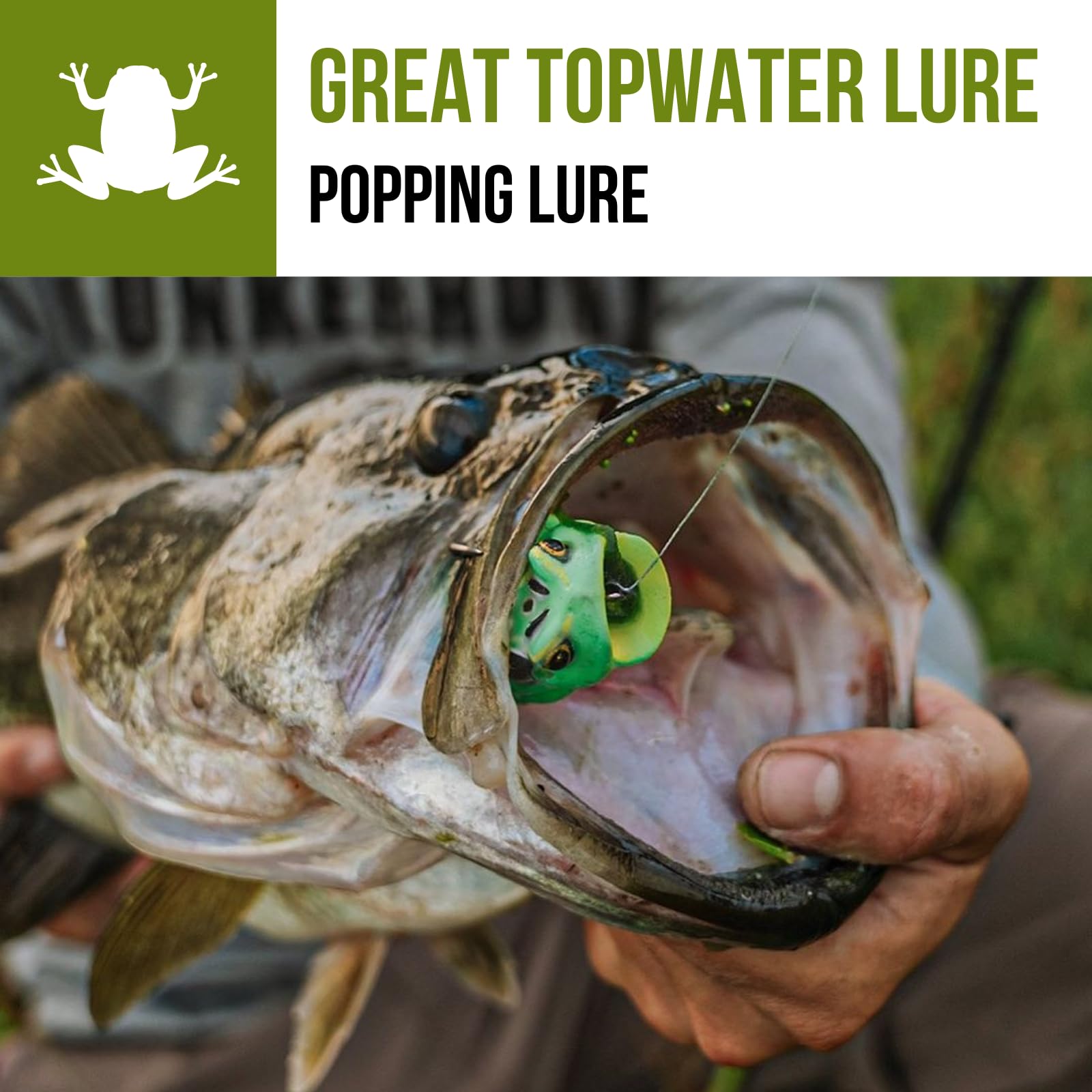 Lunkerhunt Frog Fishing Lure 1/4 oz - Topwater Bass Popping Bait with Weedless Hooks & Hollow Body | Perfect for Bass, Trout, Pike Fishing in Lakes & Ponds | Great for Weed-Covered Waters & Early Morning Fishing