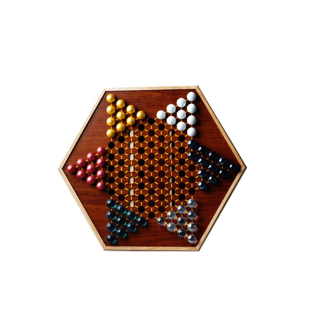 Vintage Chinese Checkers Board Game Set - Classic Strategy Game with 60 Glass Marbles & Solid Rubber Wood Board - Perfect for Family Game Night, Kids Educational Toys and Indoor Entertainment (Large Checkers Size)