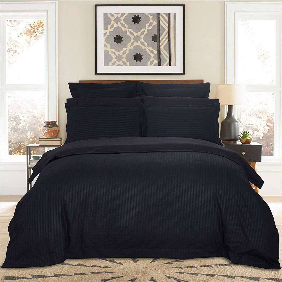 1000TC Ultra Soft Striped King Size Black Duvet Cover Set - Luxury Bedding for Master Bedroom, Hotel & Guest Room Comfort