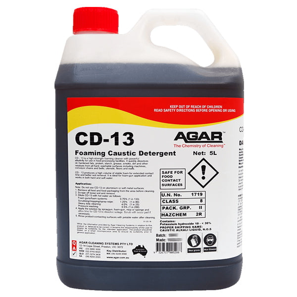 Agar CD 13 Foaming Caustic Detergent - Professional Cleaning Solution for Commercial Kitchens & Food Processing Equipment | Heavy-Duty Degreaser for Industrial Use