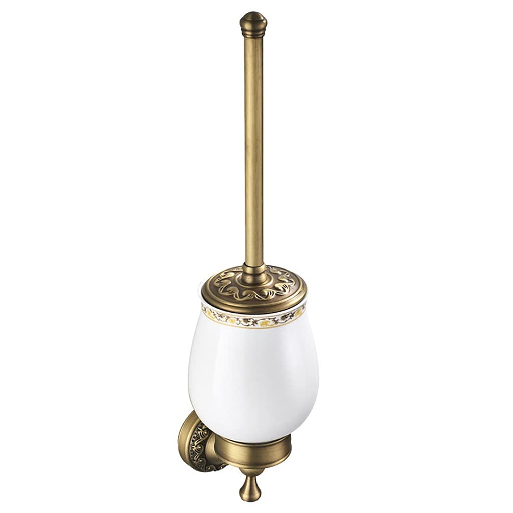 WIONC Antique Copper Toilet Brush Holder with Ceramic Cup - Wall Mounted Bathroom Accessory for Vintage Style Decor | Perfect for Powder Rooms & Guest Baths