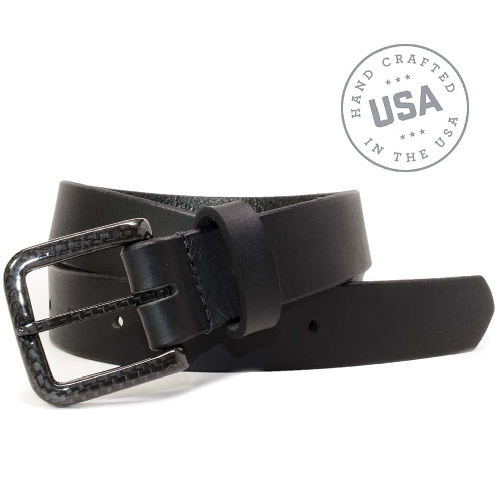 Premium USA-Made Full Grain Leather Belt with Carbon Fiber Buckle - Nickel Free, TSA Friendly - Perfect for Business, Travel & Everyday Wear