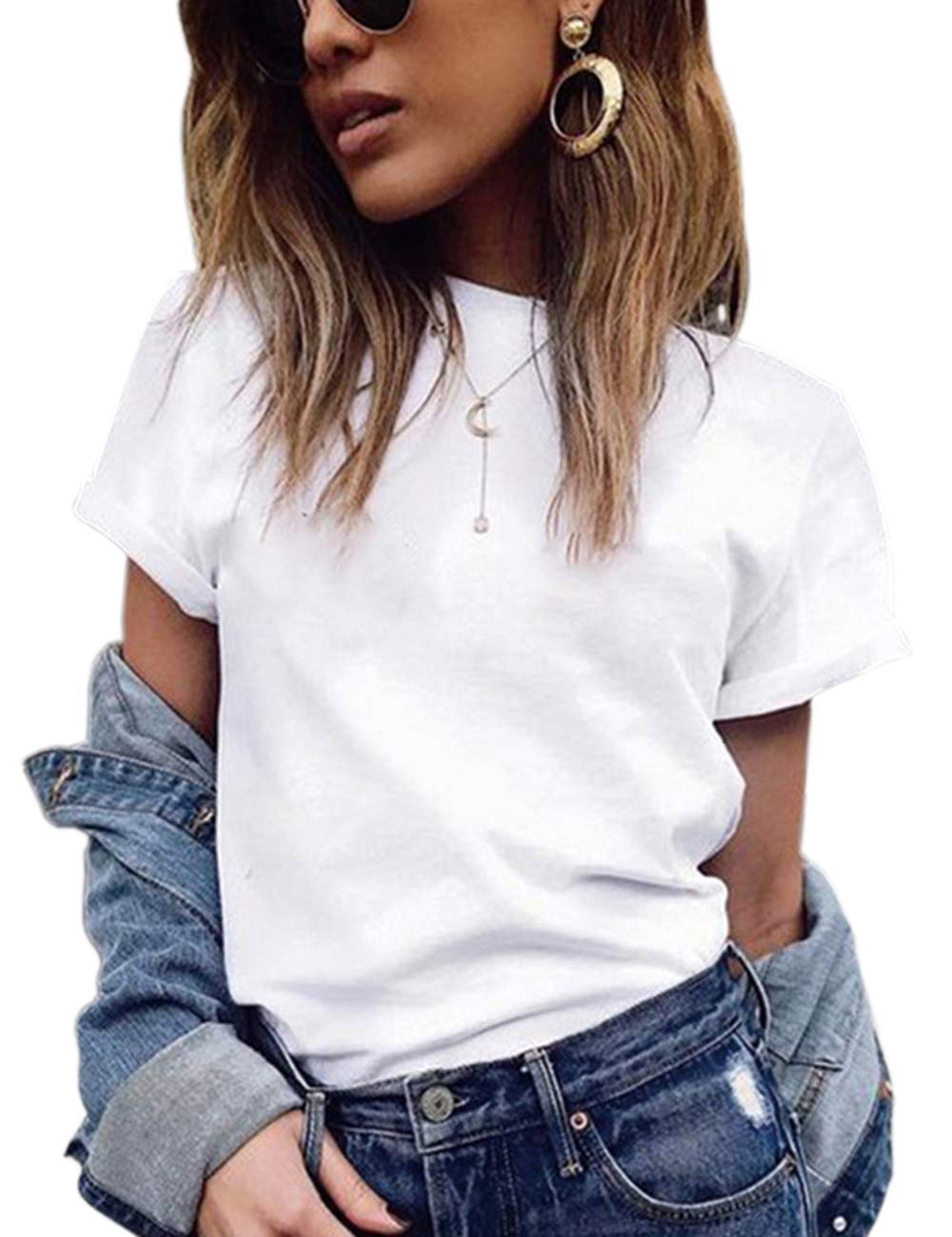 xxxiticat Women's Summer Short Sleeve Cotton T-Shirt - Soft Stretch Fitted Casual Top - Solid Color Basic Tee for Everyday Wear, Work & Outings