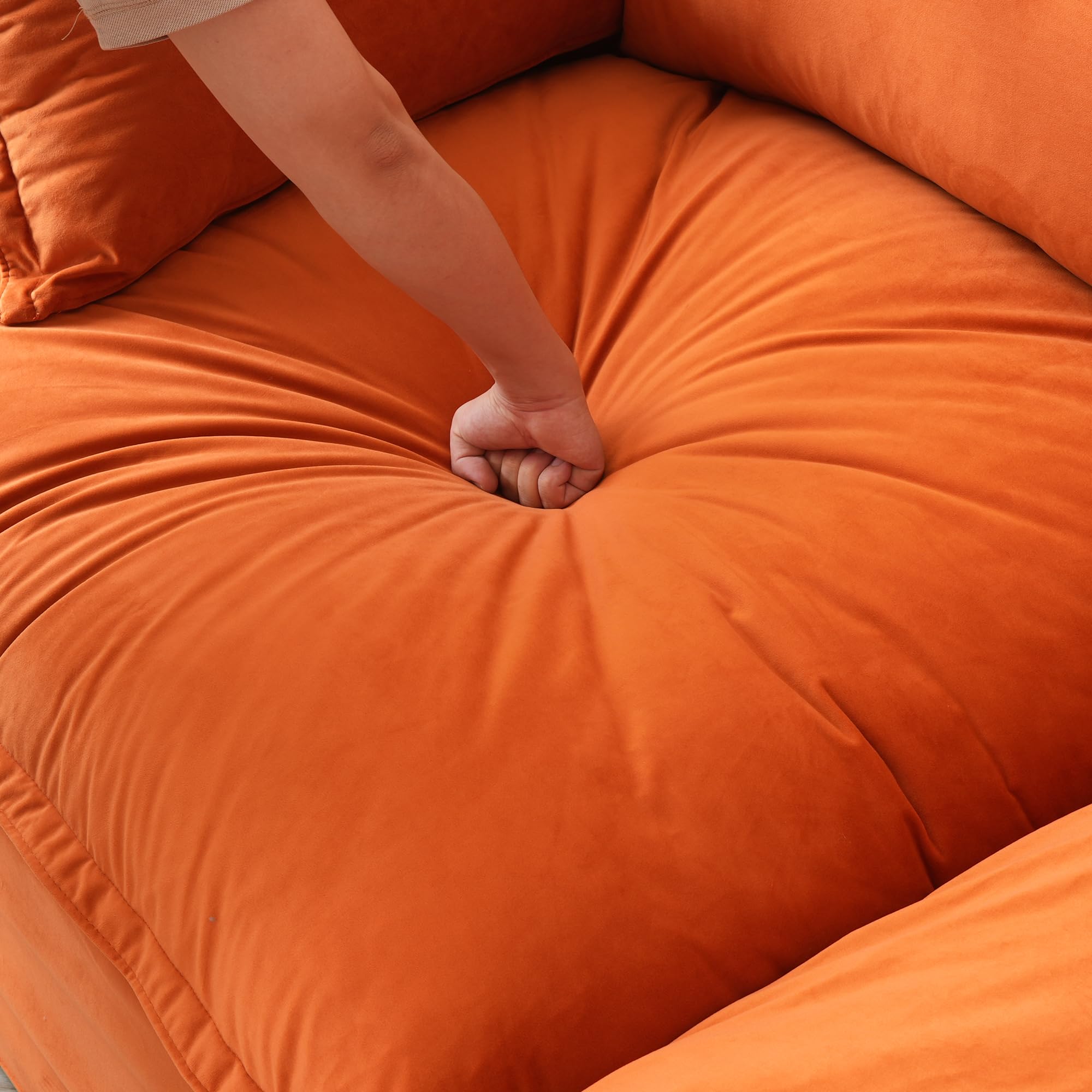 Modern Sectional Couches with Storage Ottomans & Removable Cushion Covers in Orange - Perfect for Living Room, Family Room & Small Spaces
