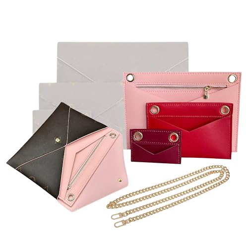 Premium Leather Chain Conversion Kit for Pochette Kirigami - 3-Piece Set with O-Ring Inserts & Light Pink Leather Strap | Handbag Organizer, Wallet Accessory, Gift for Her