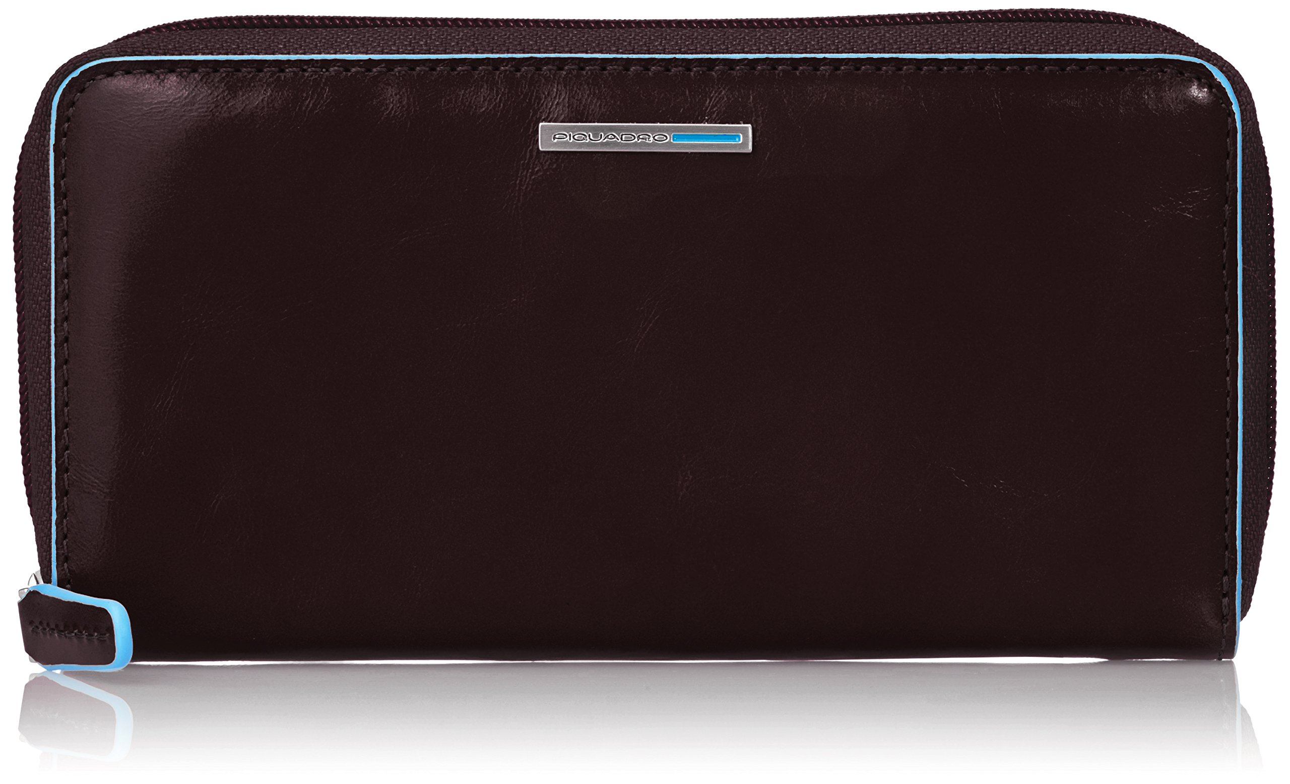 Piquadro Women's Leather Wallet with Zipper Closure, 3 Gussets, Coin Pocket & Multiple Credit Card Slots - Elegant Mahogany Brown for Everyday Use & Travel Essentials