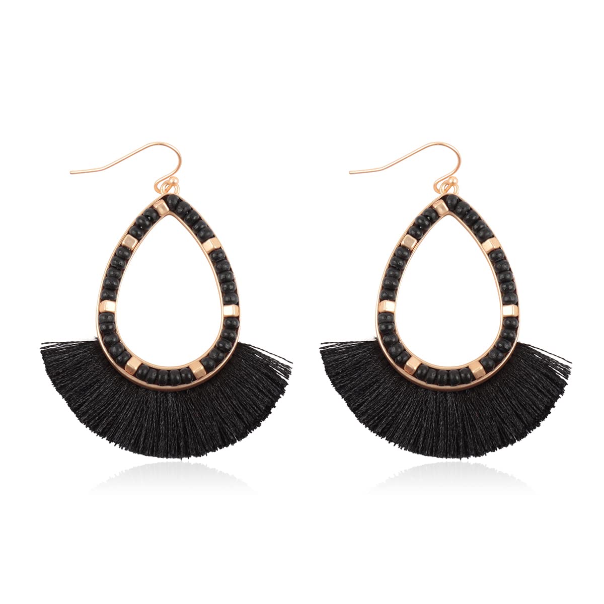 Bohemian Silky Thread Tassel Hoop Earrings for Women - Lightweight Statement Dangle Earrings with Fringe Design, Mermaid Inspired Semi Circle Threader Earrings | Perfect for Beach Parties, Festivals and Boho Chic Outfits