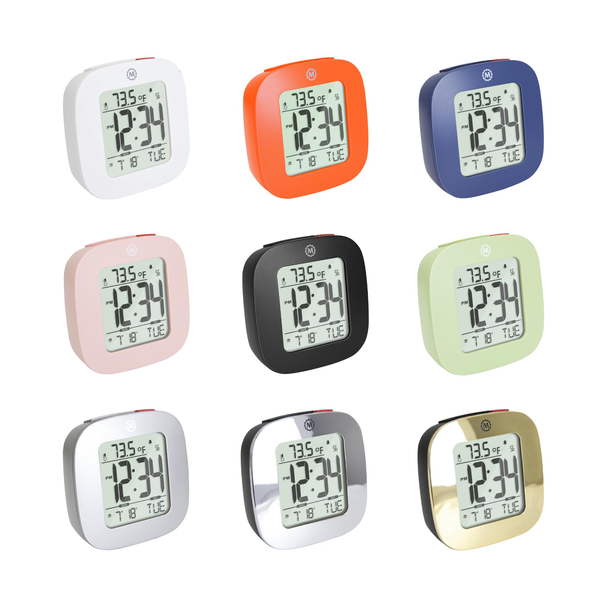 Marathon Compact Alarm Clock with Temperature & Date Display - Large Blue Digital Clock with Backlight, Easy to Read & Set Up - Includes 2 AAA Batteries - Perfect for Bedroom, Office, Travel & Nightstand Use
