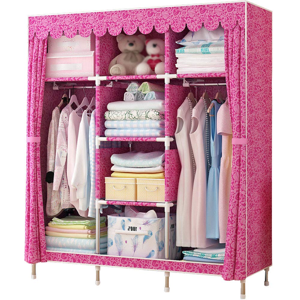 YFMMM Portable Wardrobe Closet - Extra Strong & Durable Steel Pipe Frame with Waterproof Fabric, Pink Storage Cabinet (49x18x67 inches) - Perfect for Bedroom, Closet Organization & Small Space Storage