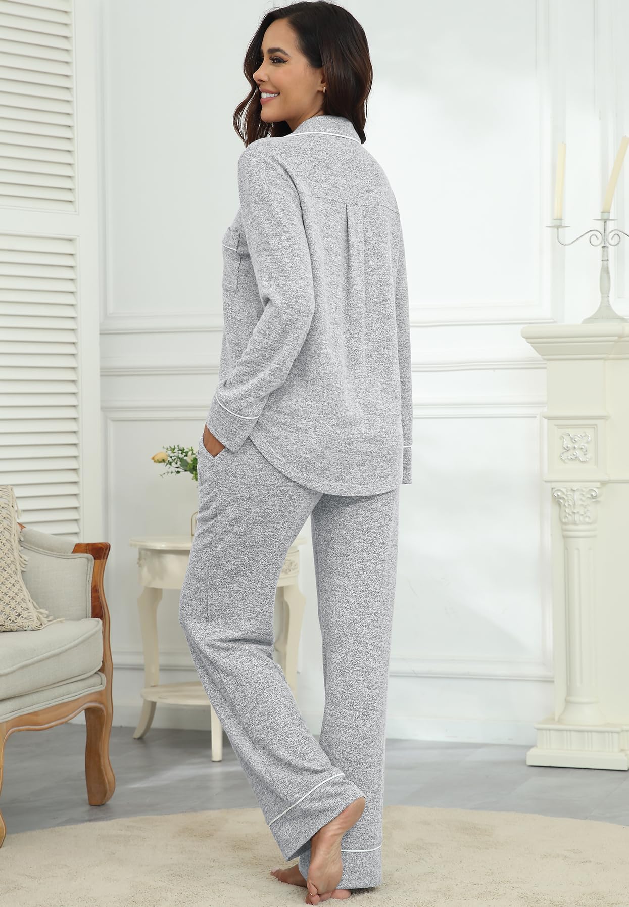 PrinStory Women's Long Sleeve Pajama Set - 2 Piece Button Down Sleepwear & Lounge Outfit for Women | Soft Cotton PJ Set for Sleeping, Relaxing at Home, and Cozy Nights