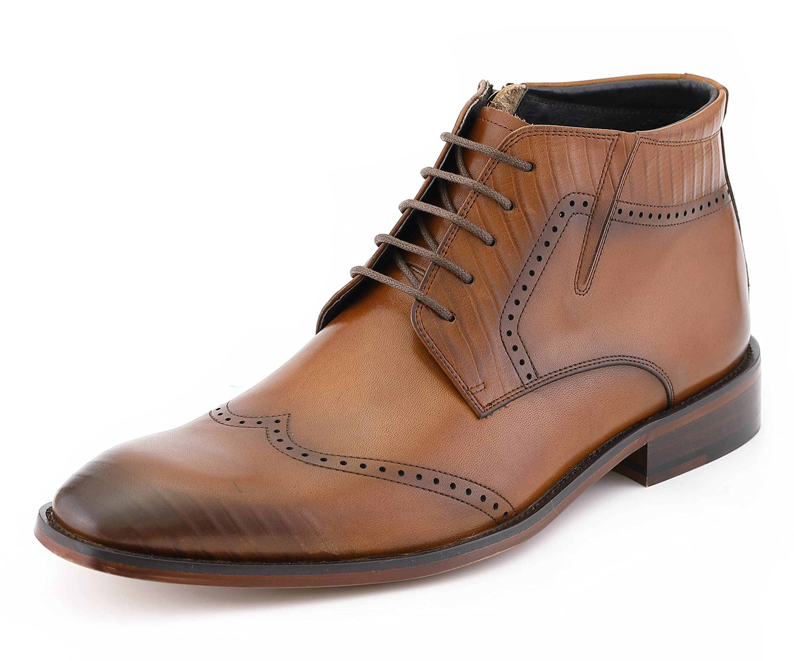 Asher Green AG2632 Men's Vintage Leather Dress Boots - Formal Wingtip Chelsea Boots for Men - Genuine Leather, Perforated Design, Double Gore - Perfect for Office, Weddings & Formal Events