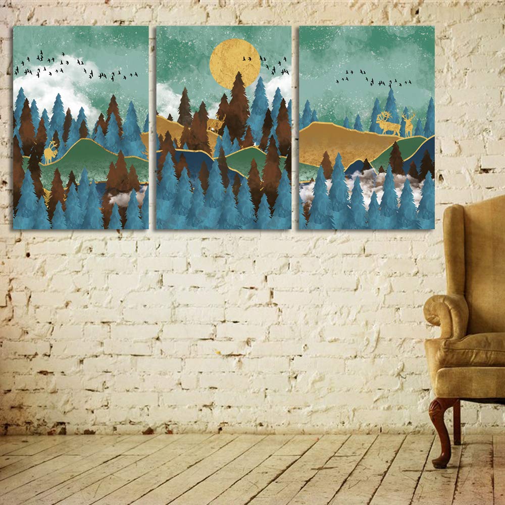 Abstract Chinese Landscape Canvas Wall Art - 3 Panel Framed Prints 24x36 Inches for Living Room, Bedroom & Office Decor | Modern Home Artwork